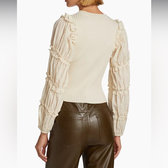 En Saison Lucille Mixed Media Ruffle Poplin Sleeve Blouse - Picture 15 of 16